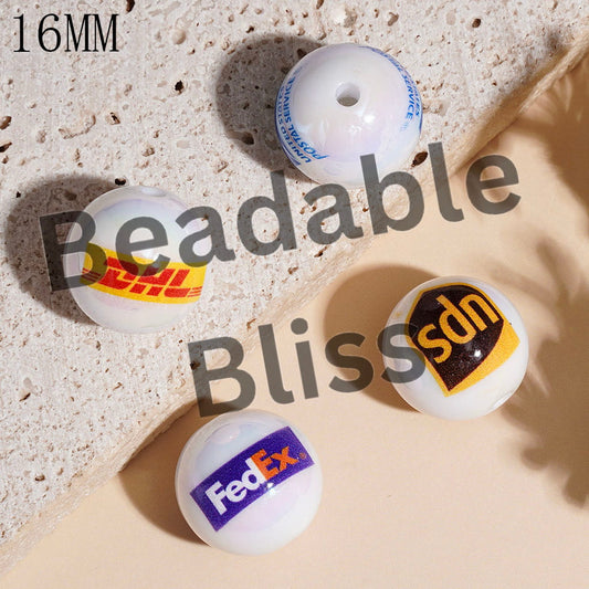 Acrylic Beads for Bracelets UV Coating Shipping Logistics and Express Prints, 16MM, Random Mix