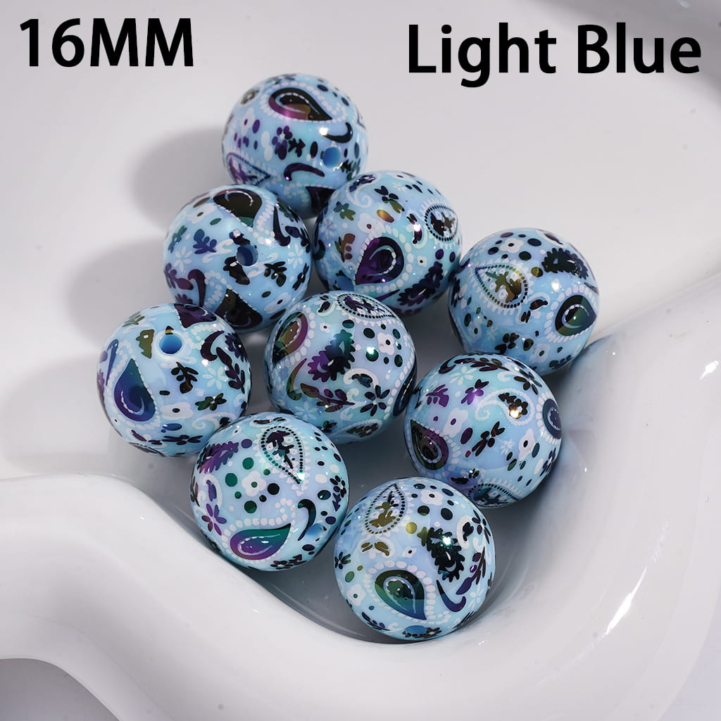 Acrylic Beads for Bracelets with Traditional Paisley Designs Patterns, 16MM, Multi-Color