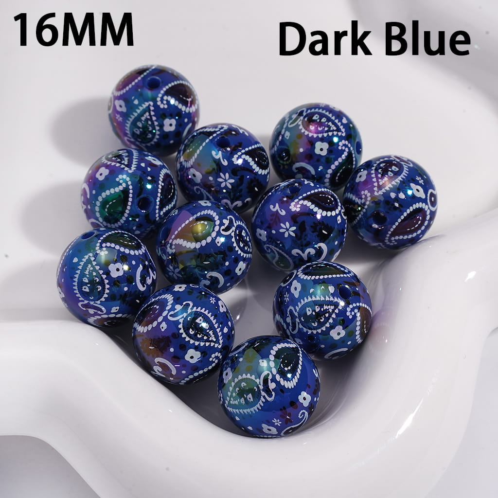 Acrylic Beads for Bracelets with Traditional Paisley Designs Patterns, 16MM, Multi-Color