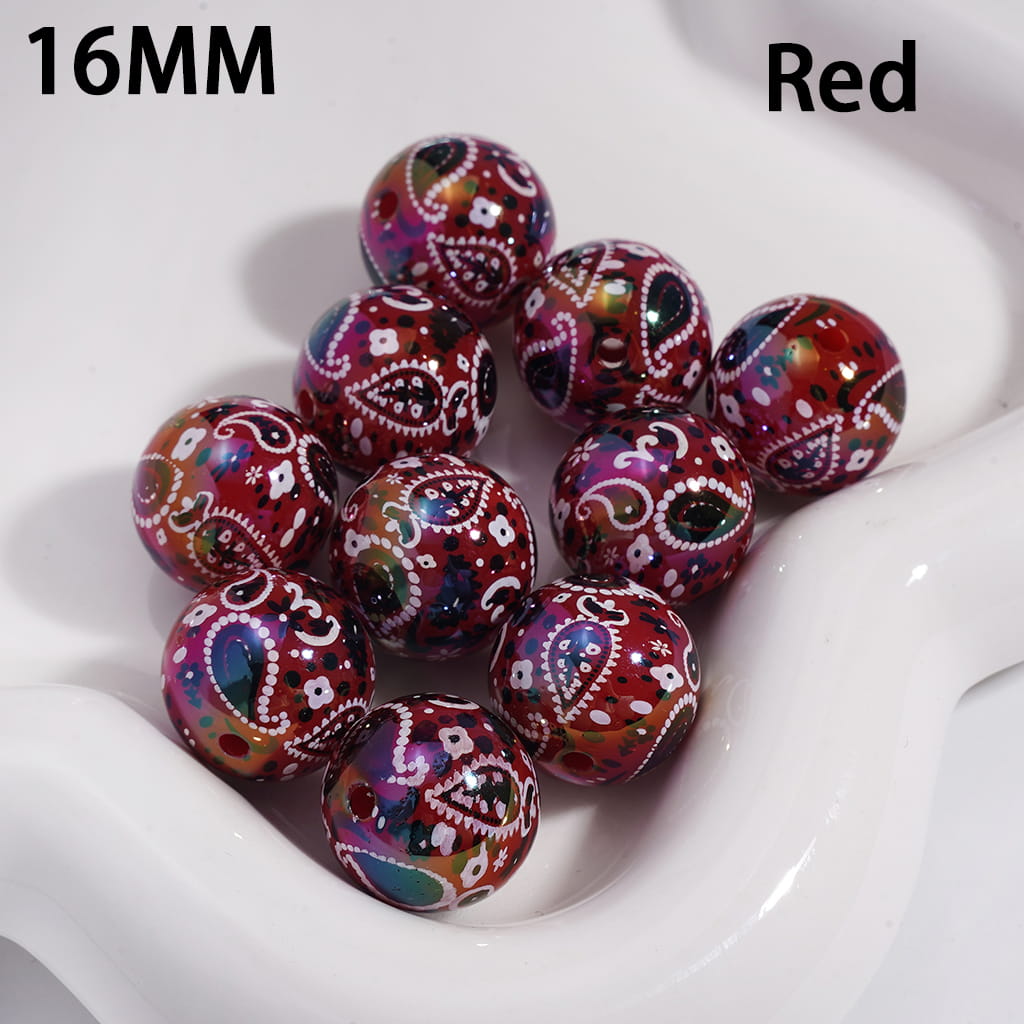 Acrylic Beads for Bracelets with Traditional Paisley Designs Patterns, 16MM, Multi-Color