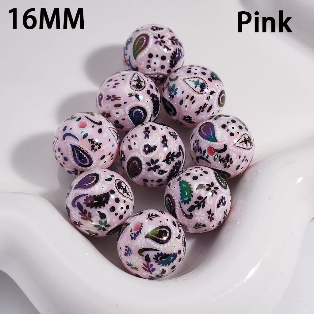 Acrylic Beads for Bracelets with Traditional Paisley Designs Patterns, 16MM, Multi-Color