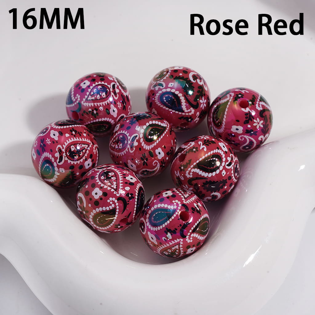 Acrylic Beads for Bracelets with Traditional Paisley Designs Patterns, 16MM, Multi-Color
