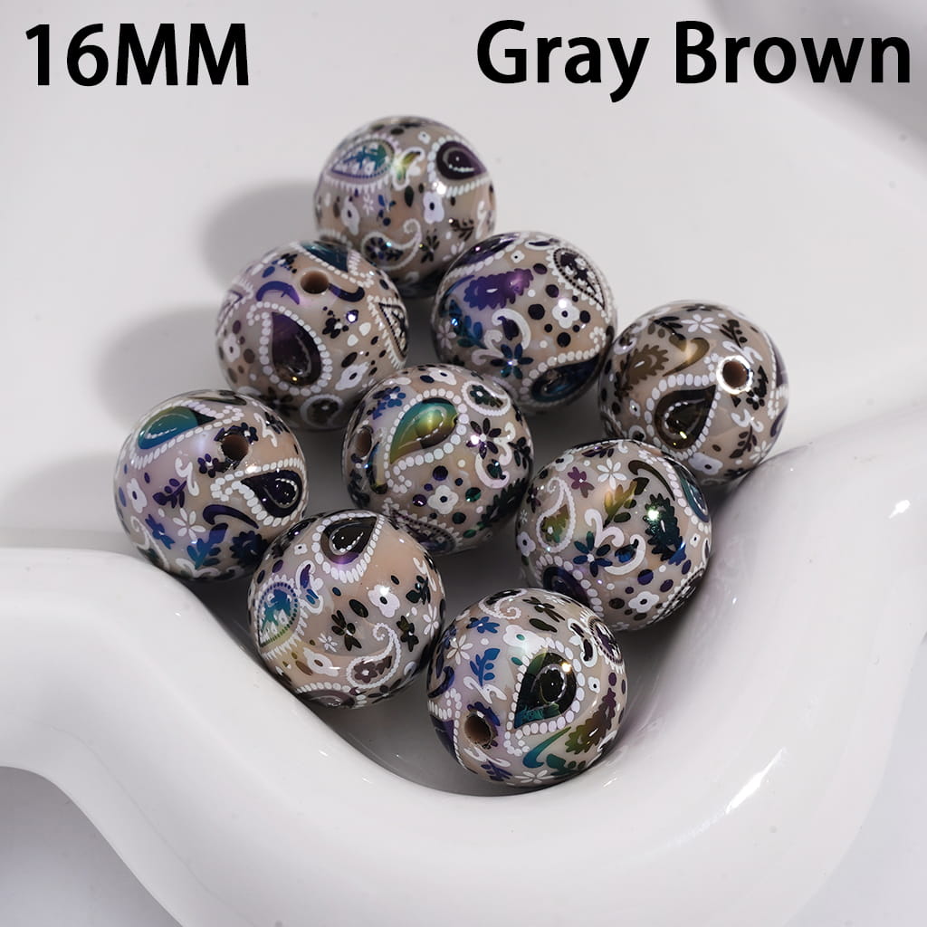 Acrylic Beads for Bracelets with Traditional Paisley Designs Patterns, 16MM, Multi-Color