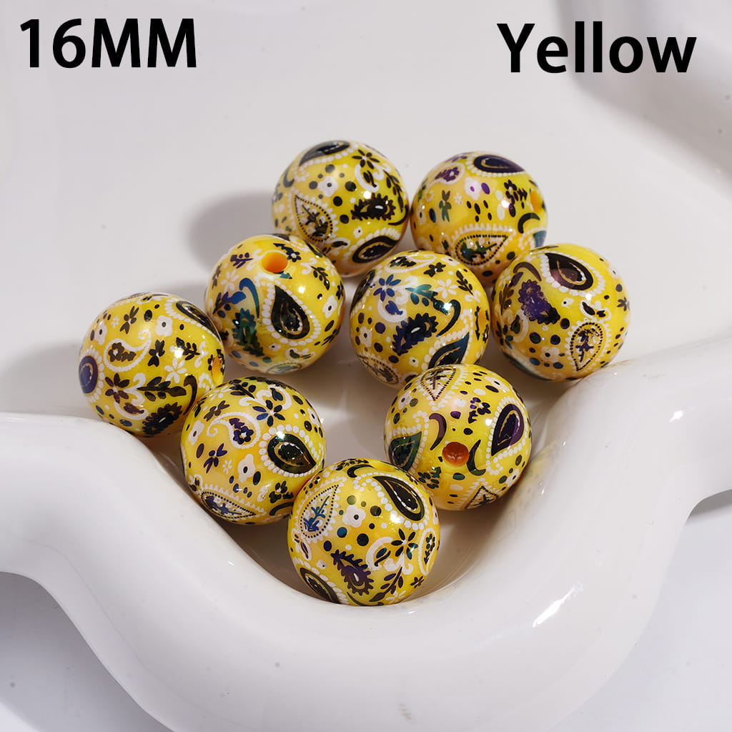 Acrylic Beads for Bracelets with Traditional Paisley Designs Patterns, 16MM, Multi-Color