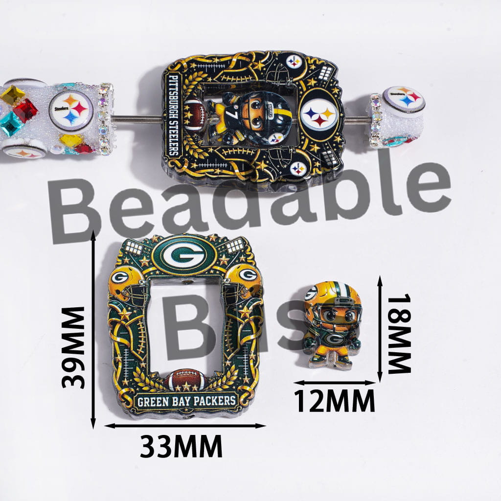 Acrylic Beads American Football Team Collection Set, Hollowed Square Photo Frame and Athlete Pieces