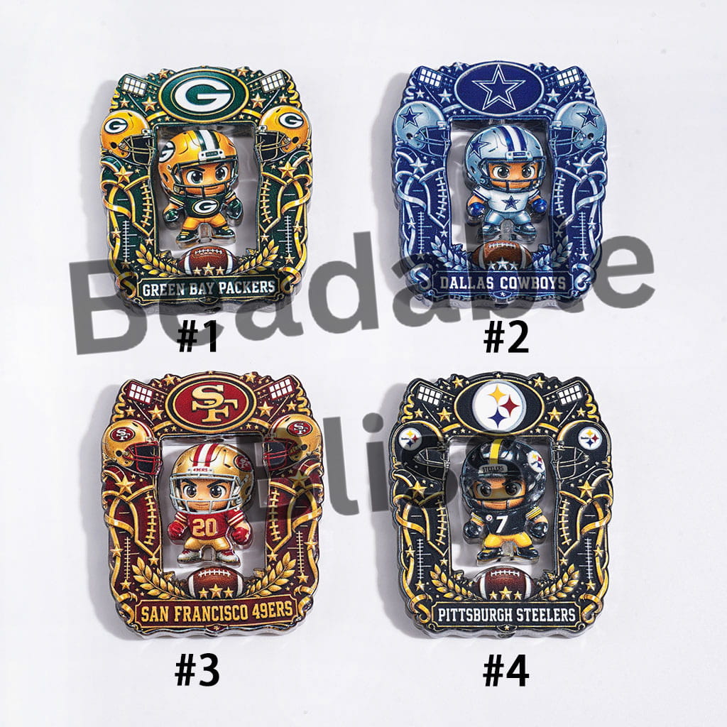 Acrylic Beads American Football Team Collection Set, Hollowed Square Photo Frame and Athlete Pieces