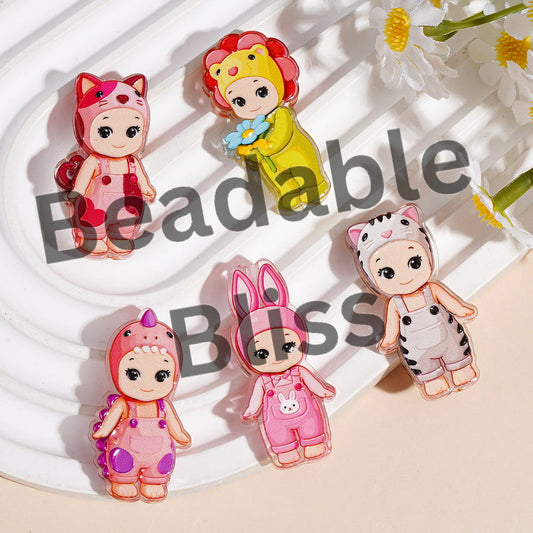 Acrylic Beads Baby Angel with Animal Hat and Overalls, Random Mix