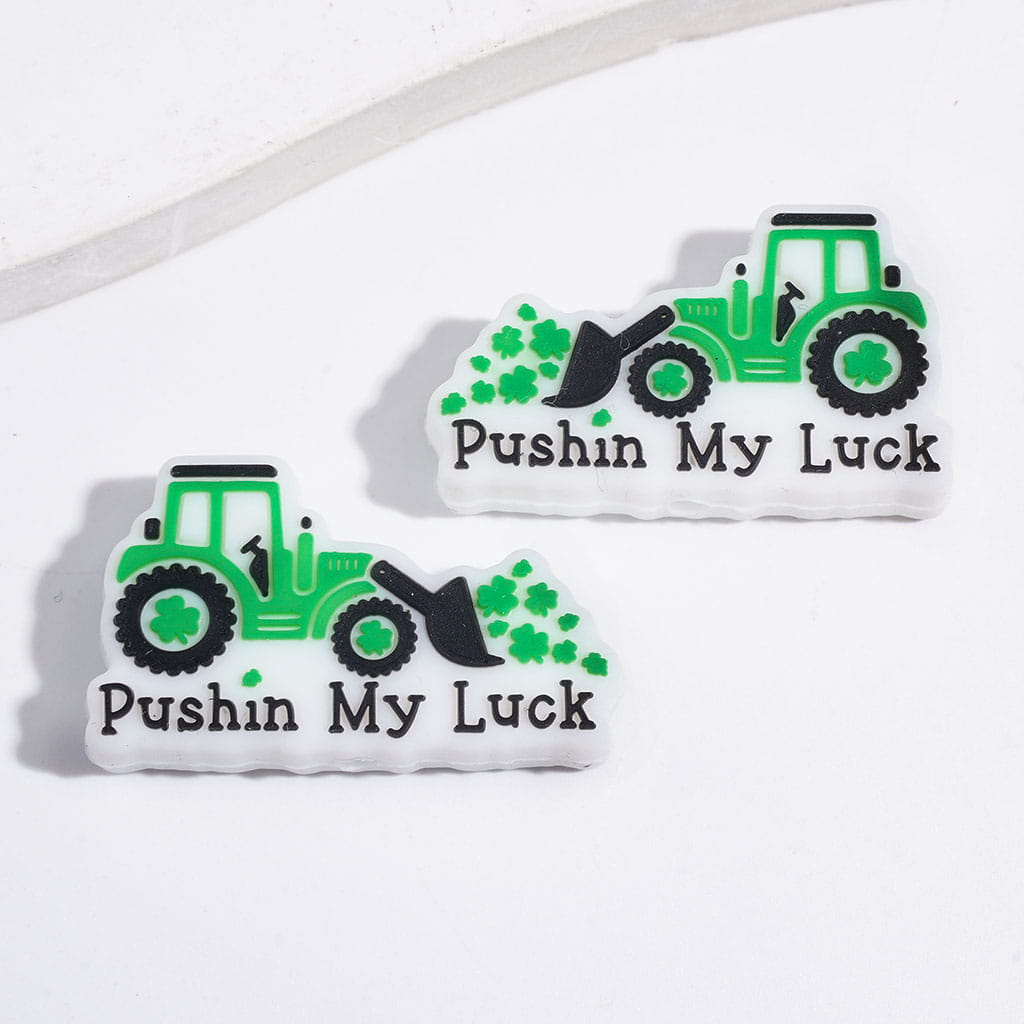 Irish Saint Patrick's Day Green Luck Clover Series Highland Cow Gnome Bus Charm Silicone Focal Beads