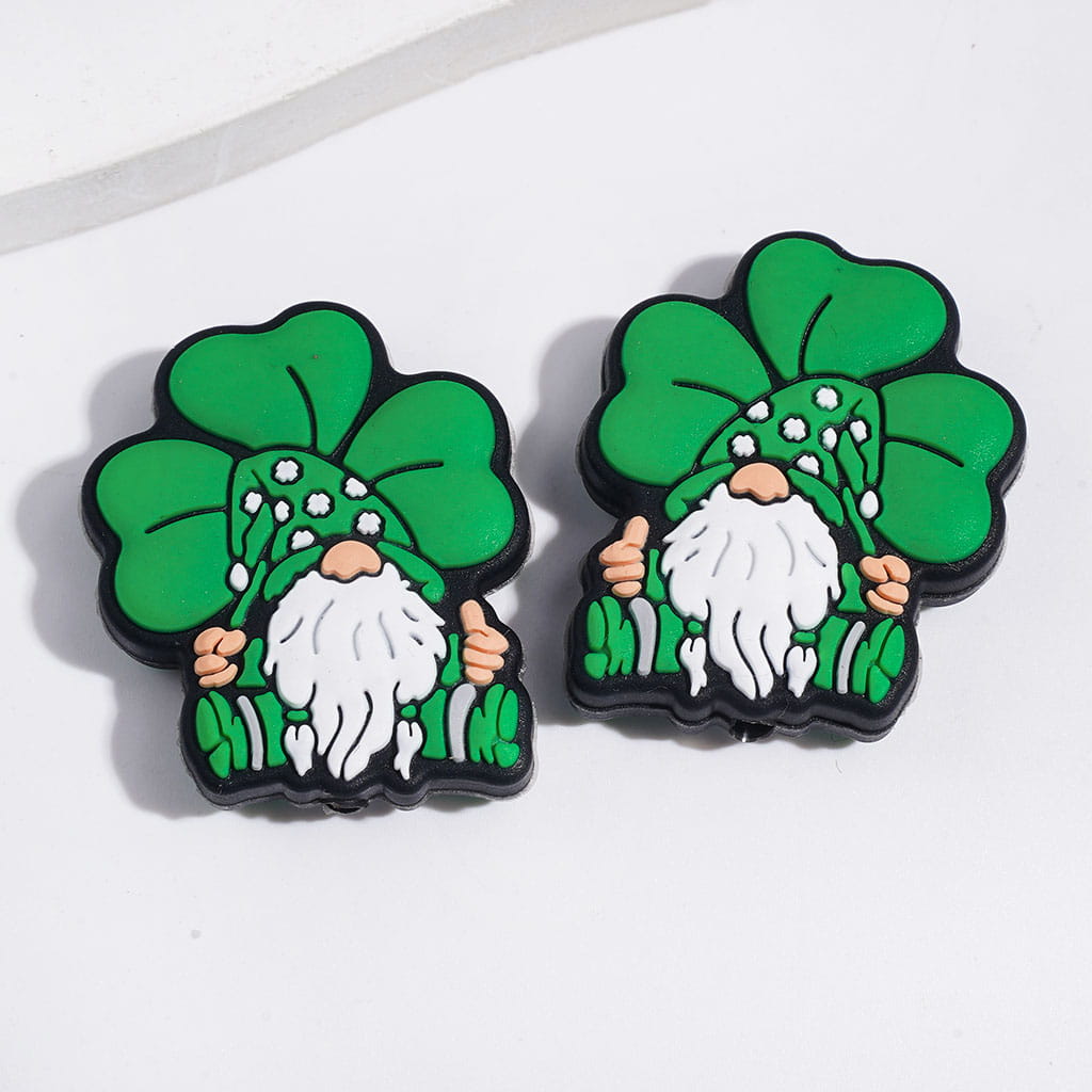 Irish Saint Patrick's Day Green Luck Clover Series Highland Cow Gnome Bus Charm Silicone Focal Beads