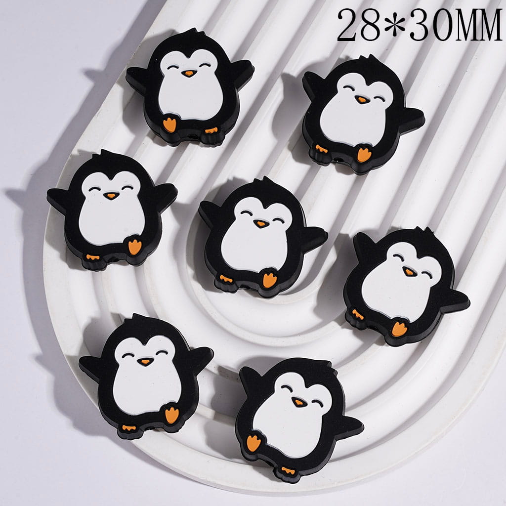 Smiling Cute Cartoon Penguin Silicone Focal Beads, 28*30MM