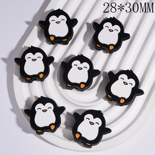 Smiling Cute Cartoon Penguin Silicone Focal Beads, 28*30MM