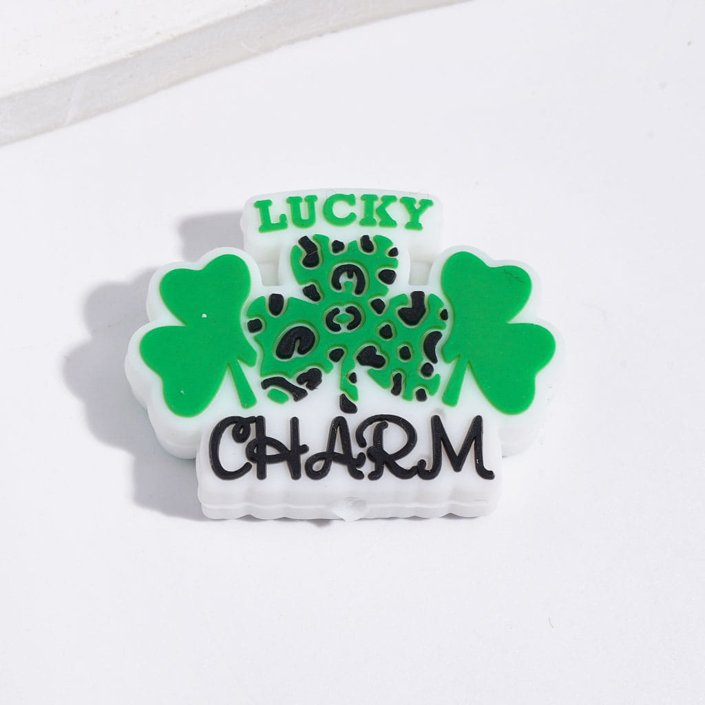 Irish Saint Patrick's Day Green Luck Clover Series Highland Cow Gnome Bus Charm Silicone Focal Beads