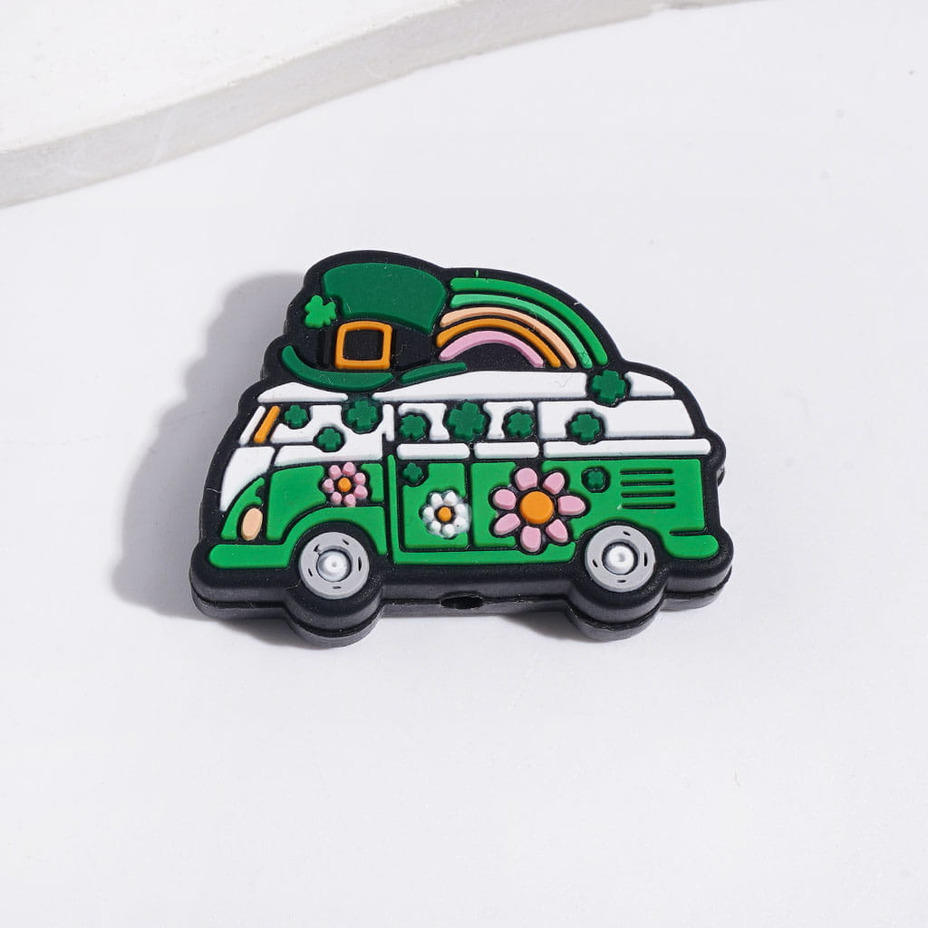 Irish Saint Patrick's Day Green Luck Clover Series Highland Cow Gnome Bus Charm Silicone Focal Beads