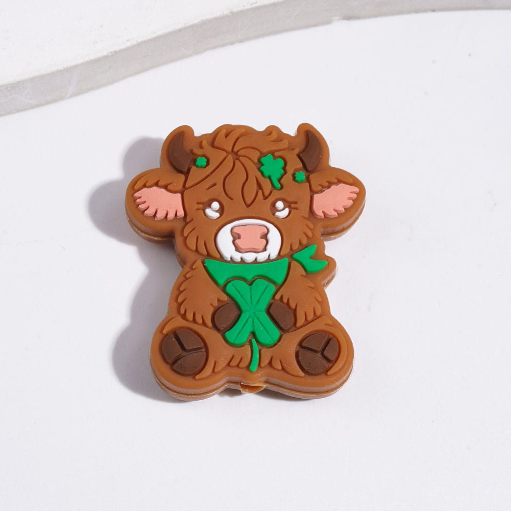 Irish Saint Patrick's Day Green Luck Clover Series Highland Cow Gnome Bus Charm Silicone Focal Beads