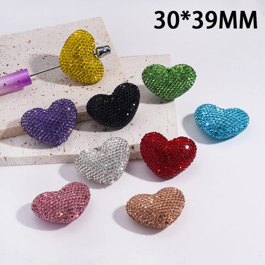 Clay Heart Beads with Bling Bling Rhinestones, 30*39MM, Multi-Color