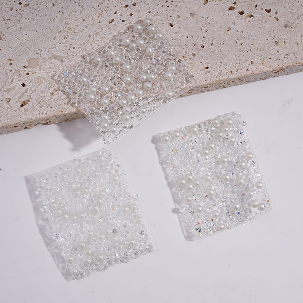 DIY Bling Bling Wraps Tapes with White Pearls Cone Shape Rhinestones for Pen, Around 40*28MM, 78pcs in 1 Sheet, Please Read the Description