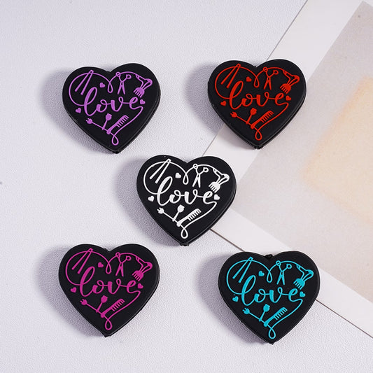 Silicone Focal Beads Heart Shape with Comb Fork Scissors Plugs Multi-Color, Random Mix