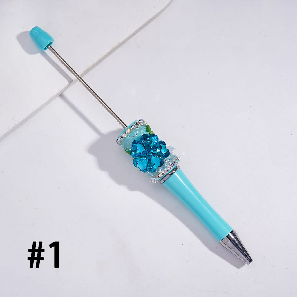 Sugar Beadable Pens With Sparkling AB and Heart Flower Rhinestones, Vivid Butterfly Leaves, Multi-Color