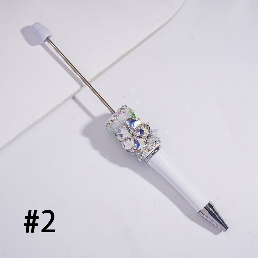 Sugar Beadable Pens With Sparkling AB and Heart Flower Rhinestones, Vivid Butterfly Leaves, Multi-Color