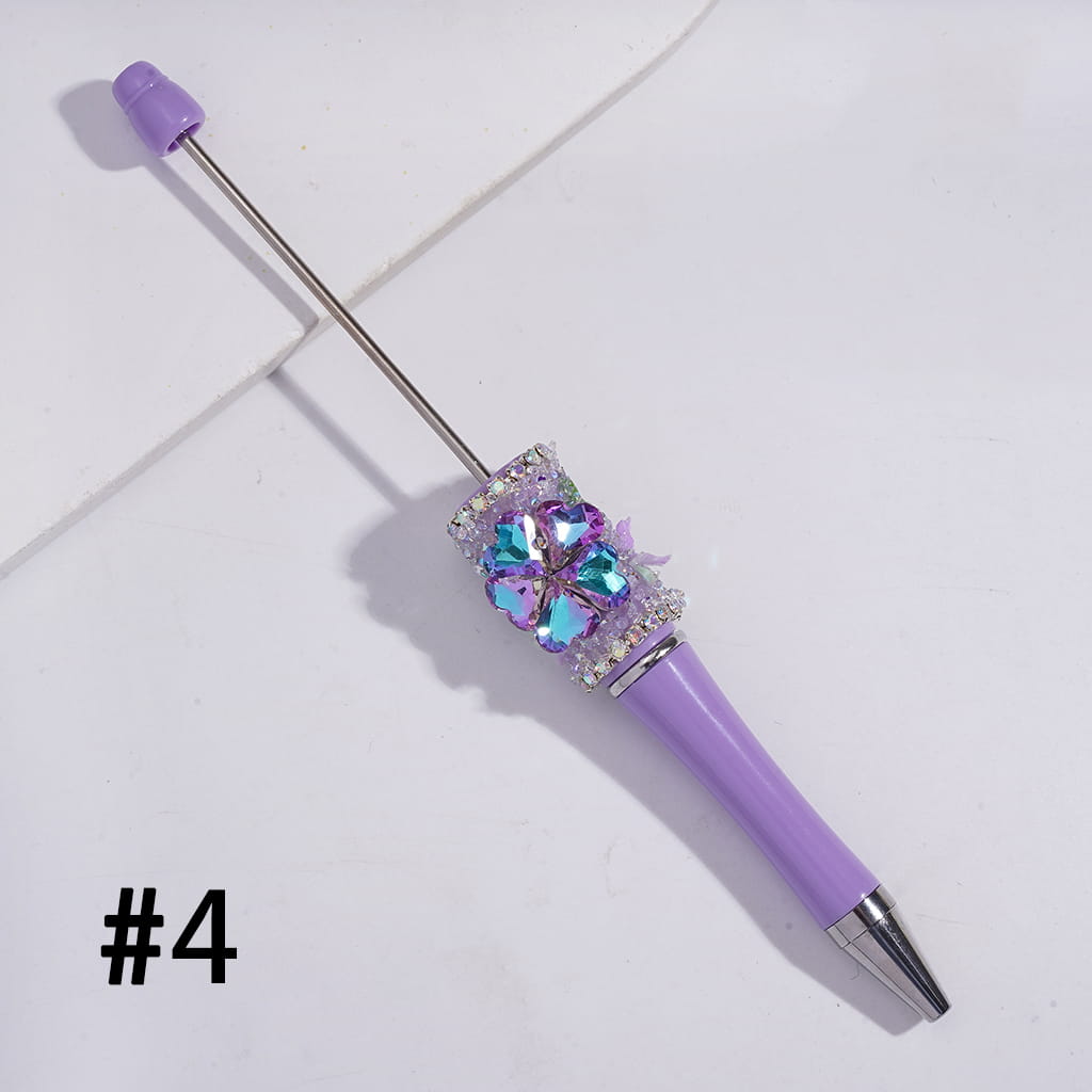 Sugar Beadable Pens With Sparkling AB and Heart Flower Rhinestones, Vivid Butterfly Leaves, Multi-Color