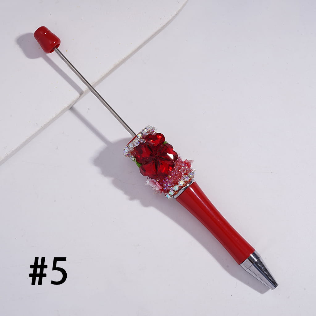 Sugar Beadable Pens With Sparkling AB and Heart Flower Rhinestones, Vivid Butterfly Leaves, Multi-Color