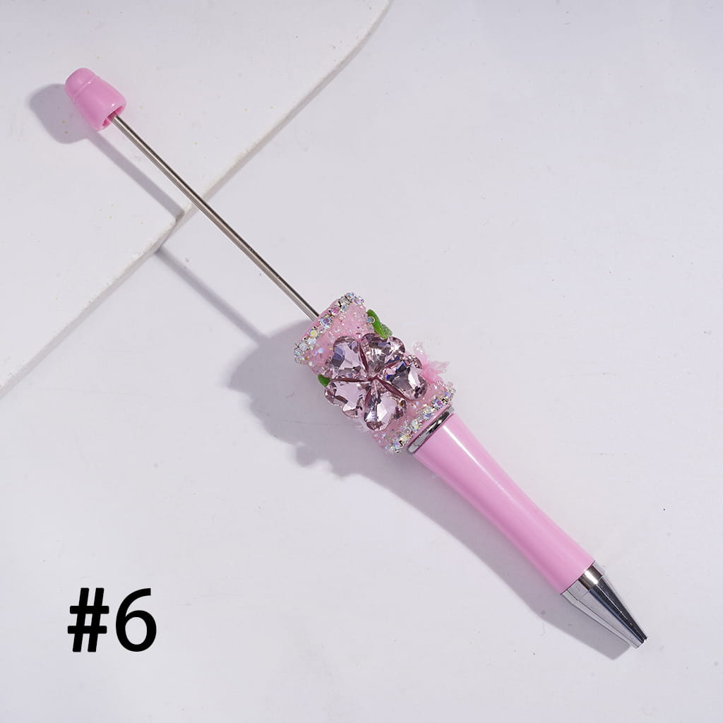 Sugar Beadable Pens With Sparkling AB and Heart Flower Rhinestones, Vivid Butterfly Leaves, Multi-Color