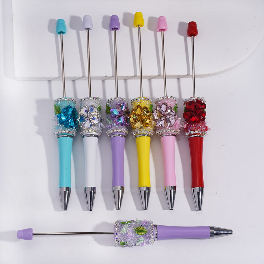 Sugar Beadable Pens With Sparkling AB and Heart Flower Rhinestones, Vivid Butterfly Leaves, Multi-Color
