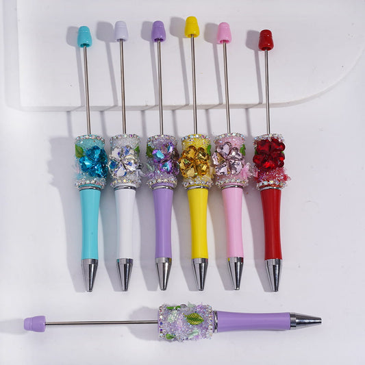 Sugar Beadable Pens With Sparkling AB and Heart Flower Rhinestones, Vivid Butterfly Leaves, Multi-Color