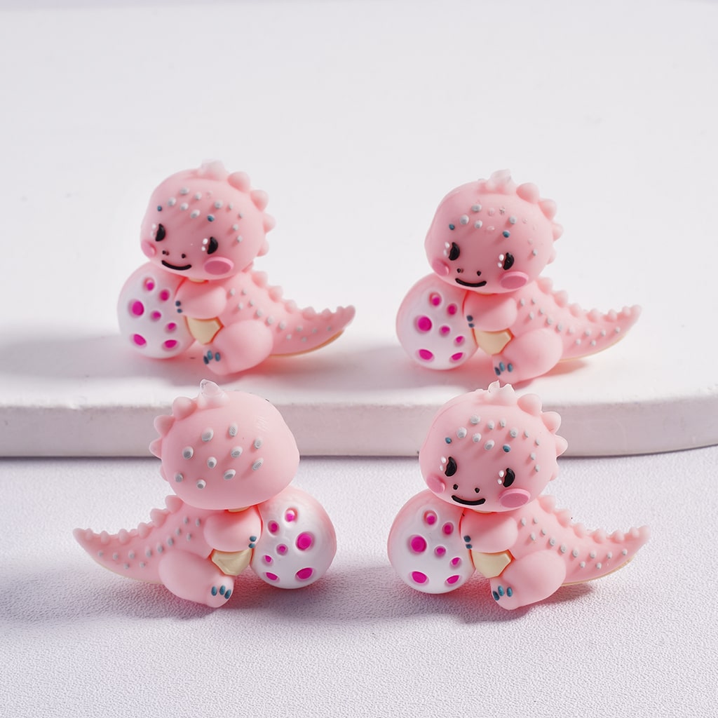 Silicone Focal Beads 3D  Cute Dinosaur Holds the Egg