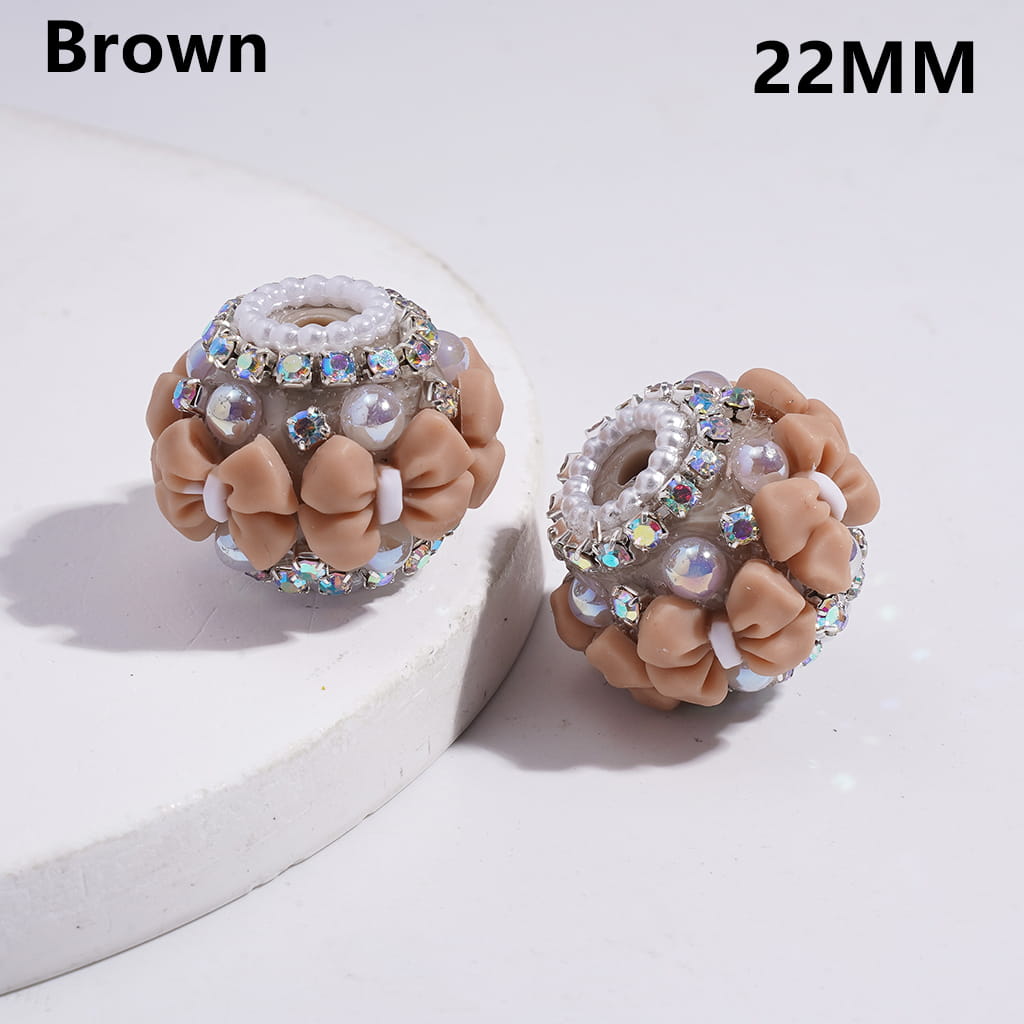 Acrylic Beads with Bowtie, AB Rhinestone and White Pearl Chains, 22MM, Multi-Color