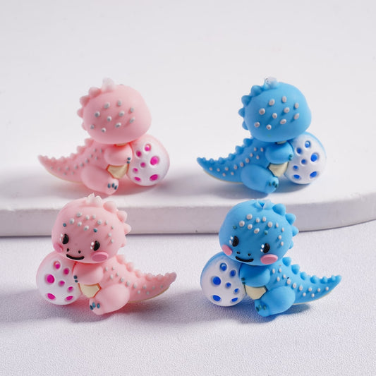 Silicone Focal Beads 3D  Cute Dinosaur Holds the Egg