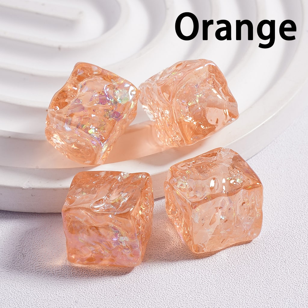 Acrylic Beads UV Coating Bumpy Square Cube Shiny Flakes Inside Translucent Multi-Color 15*15MM