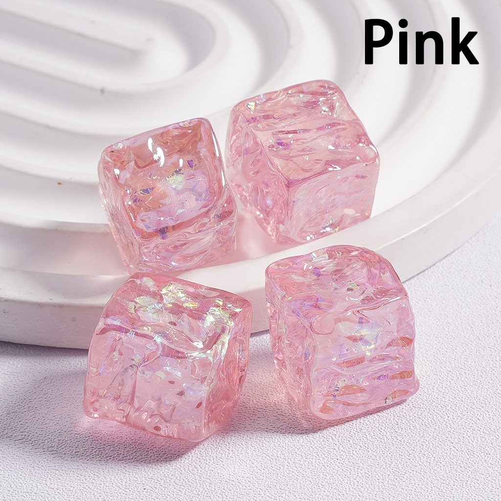 Acrylic Beads UV Coating Bumpy Square Cube Shiny Flakes Inside Translucent Multi-Color 15*15MM
