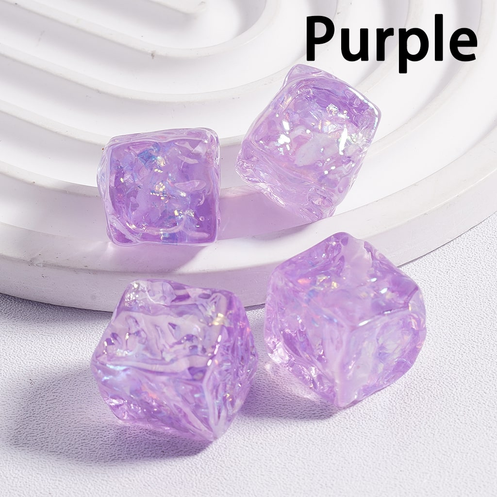 Acrylic Beads UV Coating Bumpy Square Cube Shiny Flakes Inside Translucent Multi-Color 15*15MM