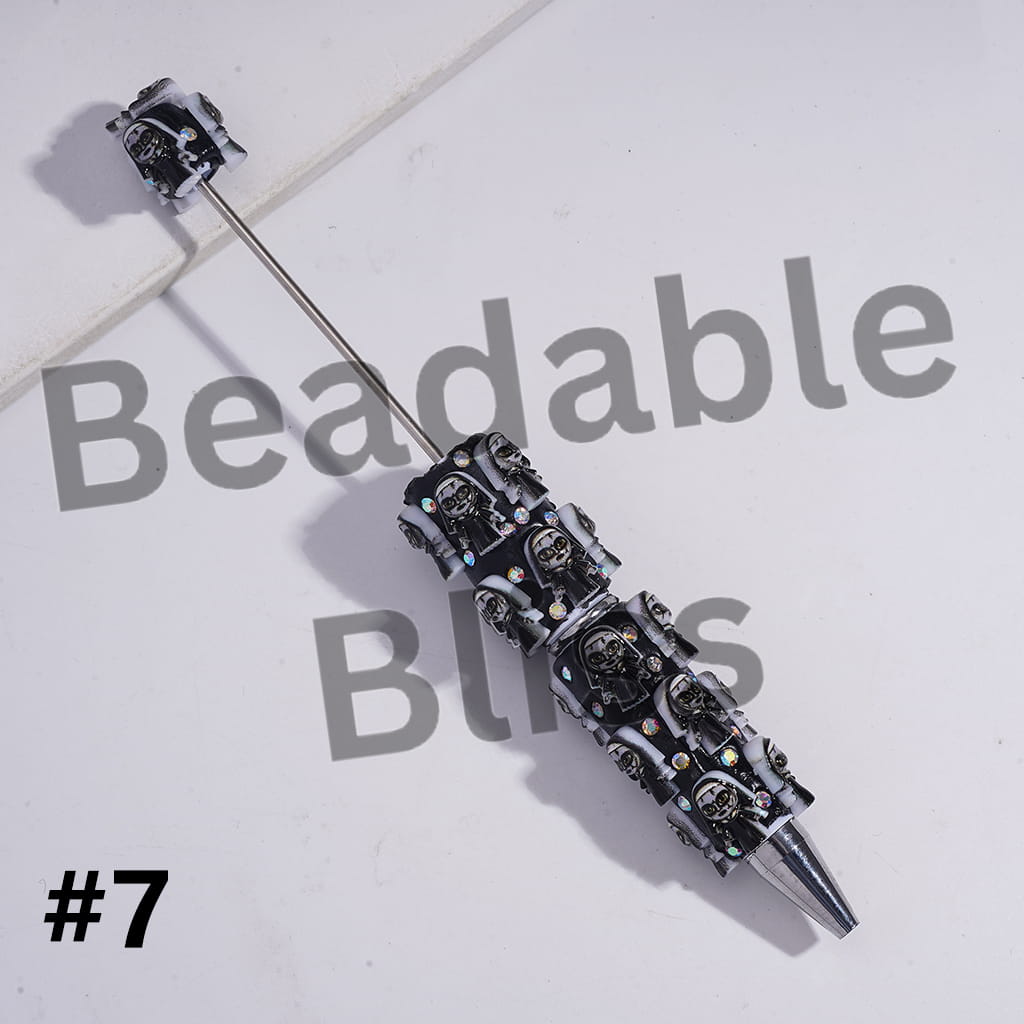 Beadable Clay Pens with Horror Character Series Dark Halloween Theme and AB Rhinestones