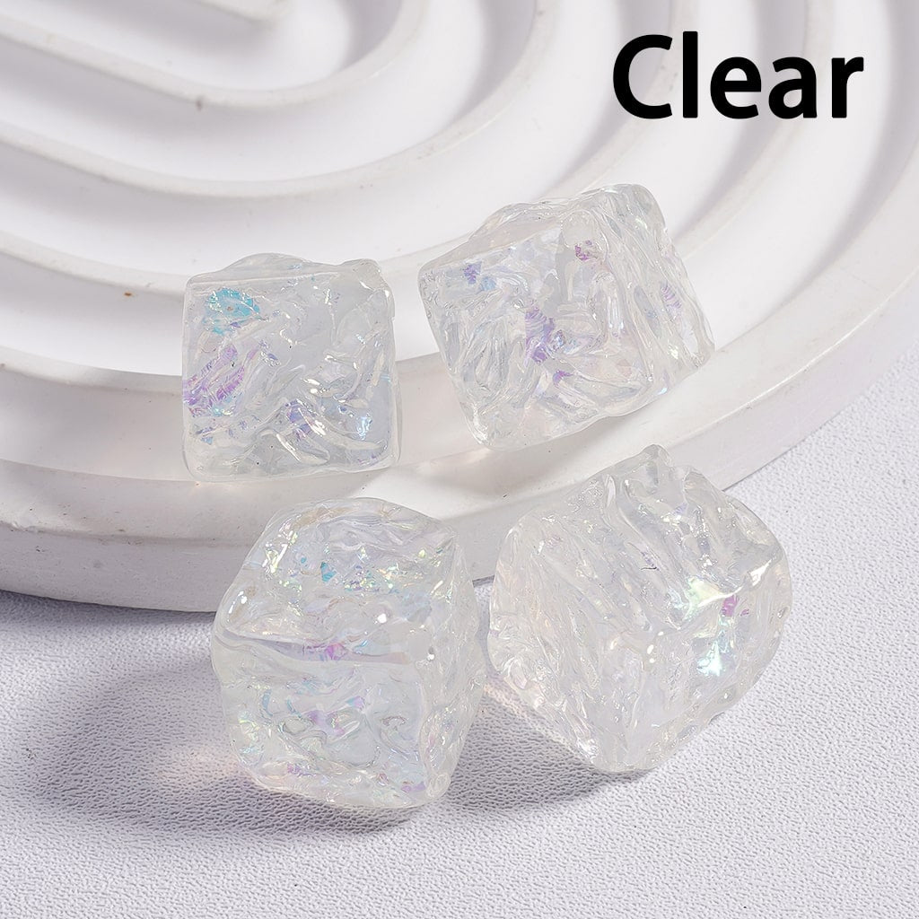 Acrylic Beads UV Coating Bumpy Square Cube Shiny Flakes Inside Translucent Multi-Color 15*15MM
