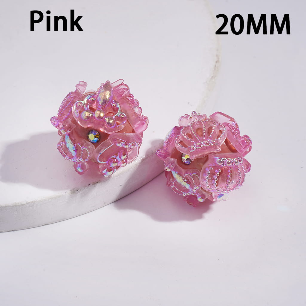 Clay Beads with Exquisite Imperial Crown in UV Coating, AB Rhinestones, 20MM, Multi-Color