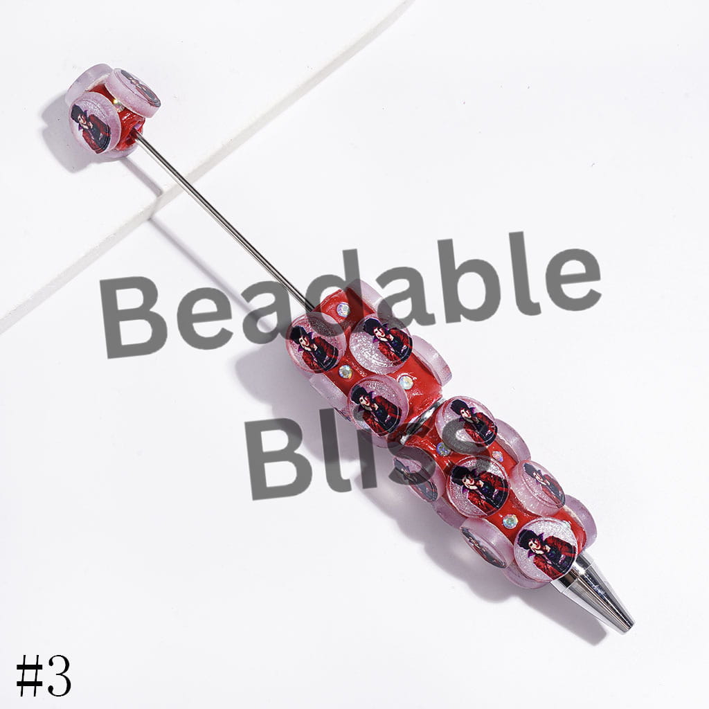 Beadable Clay Pens Rounded Piece with Glitter and Spooky Sister Character, AB Rhinestones
