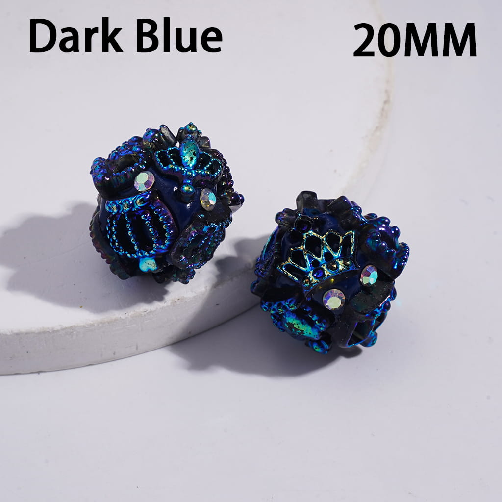 Clay Beads with Exquisite Imperial Crown in UV Coating, AB Rhinestones, 20MM, Multi-Color
