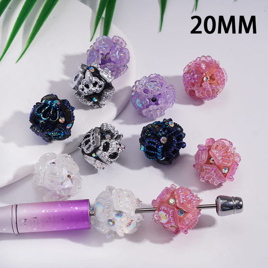 Clay Beads with Exquisite Imperial Crown in UV Coating, AB Rhinestones, 20MM, Multi-Color