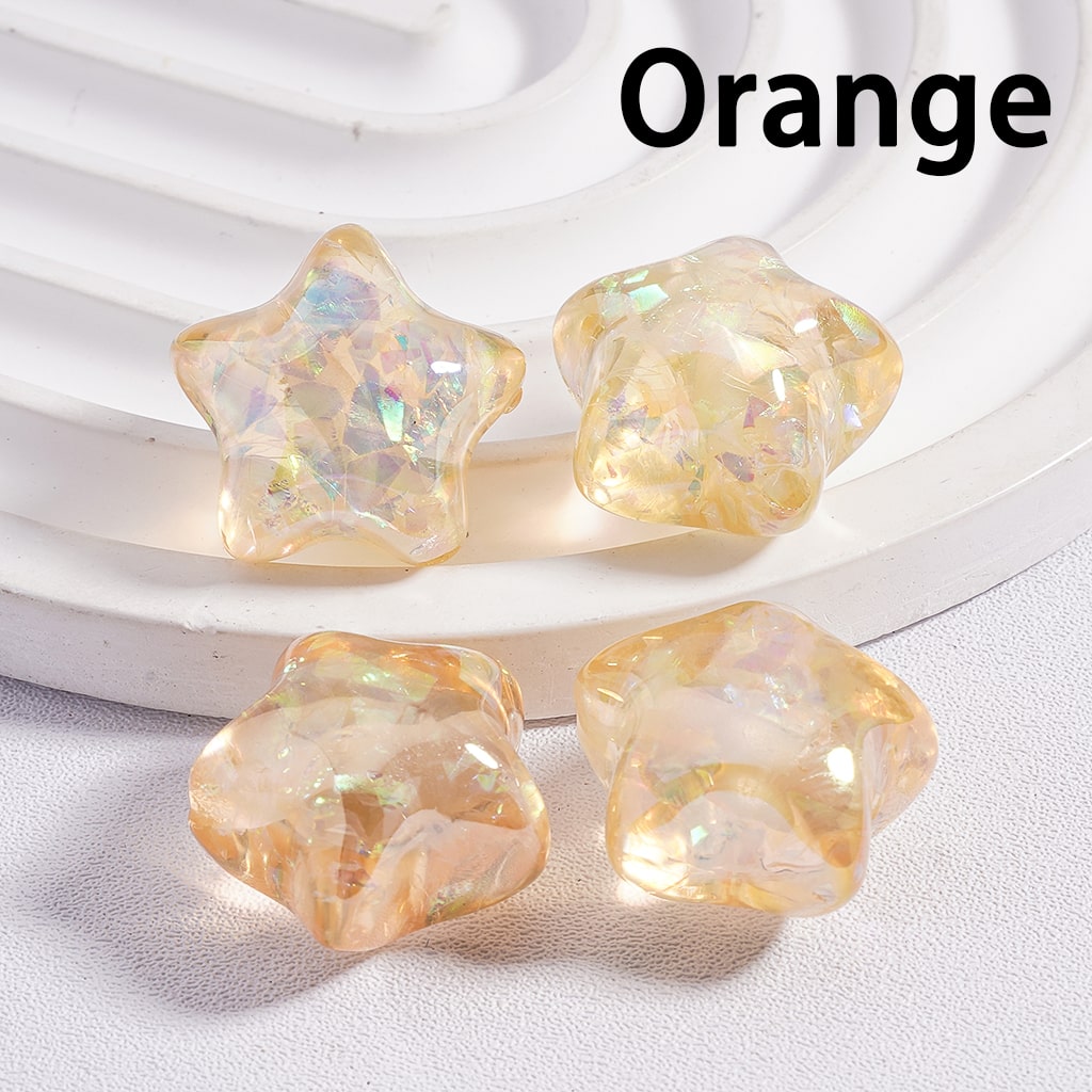 Acrylic Beads UV Coating Star Shape Shiny Flakes Inside Translucent Multi-Color 18*18MM