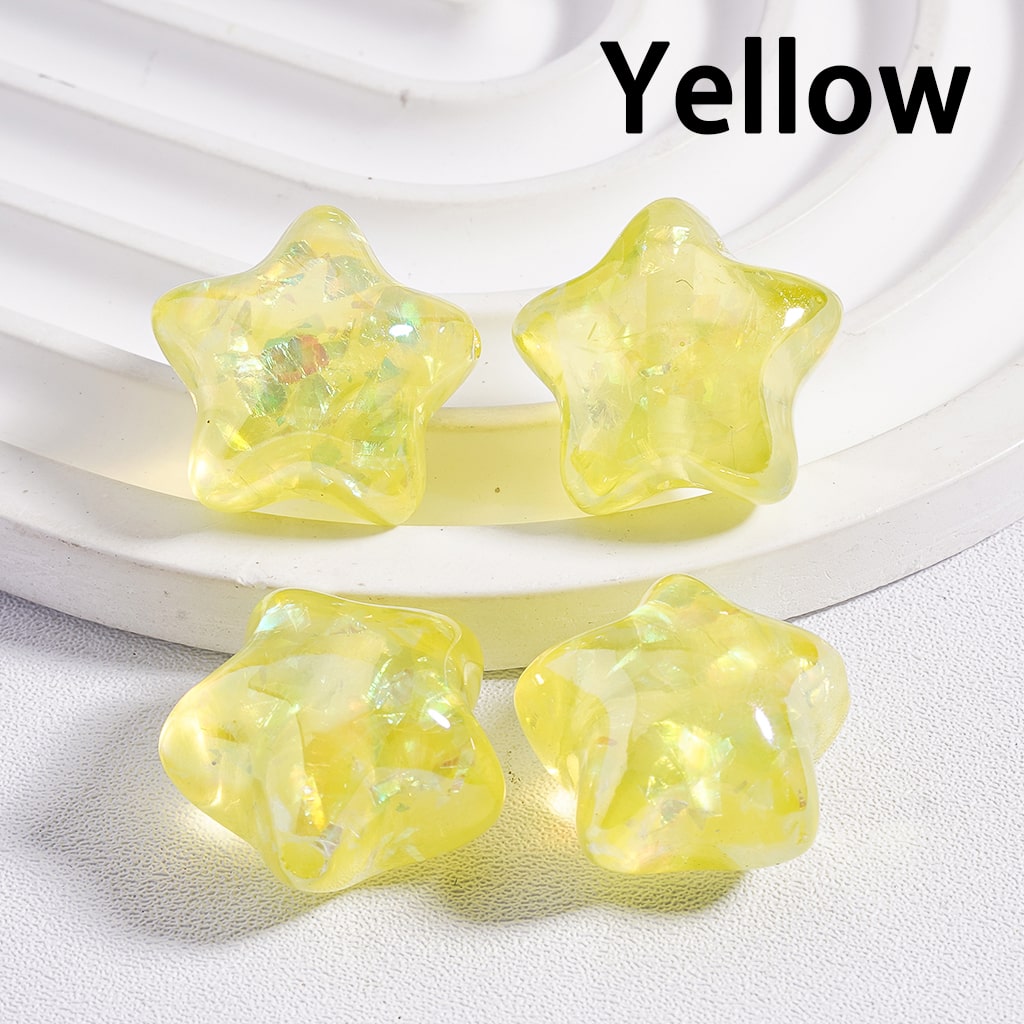 Acrylic Beads UV Coating Star Shape Shiny Flakes Inside Translucent Multi-Color 18*18MM