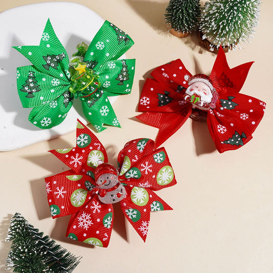 Christmas Ribbon Bowtie Acrylic Beads, UV Coated Bow Santa Gingerbread Tree Bell Snowman, AB Rhinestones & White Pearl Chains, Multi-Color Random Mix