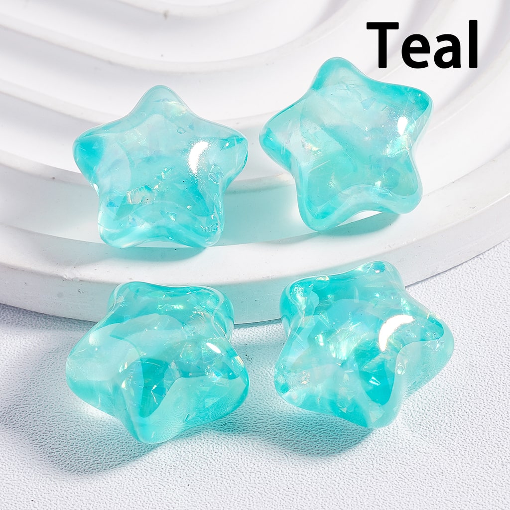Acrylic Beads UV Coating Star Shape Shiny Flakes Inside Translucent Multi-Color 18*18MM