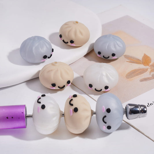 Silicone Focal Beads 3D Traditional Chinese Food Baozi Steamed Stuffed Bun in Various Colors