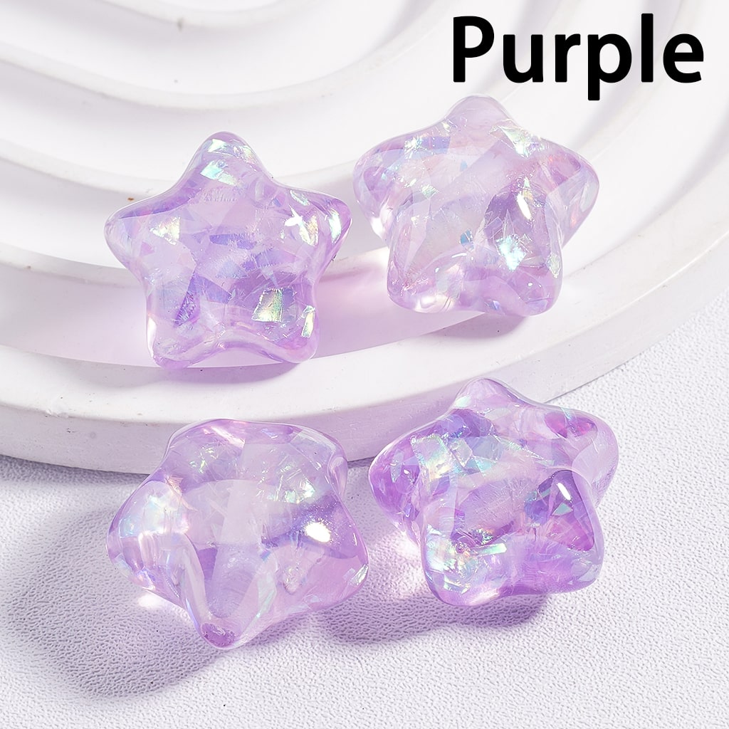 Acrylic Beads UV Coating Star Shape Shiny Flakes Inside Translucent Multi-Color 18*18MM