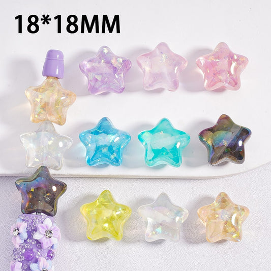 Acrylic Beads UV Coating Star Shape Shiny Flakes Inside Translucent Multi-Color 18*18MM