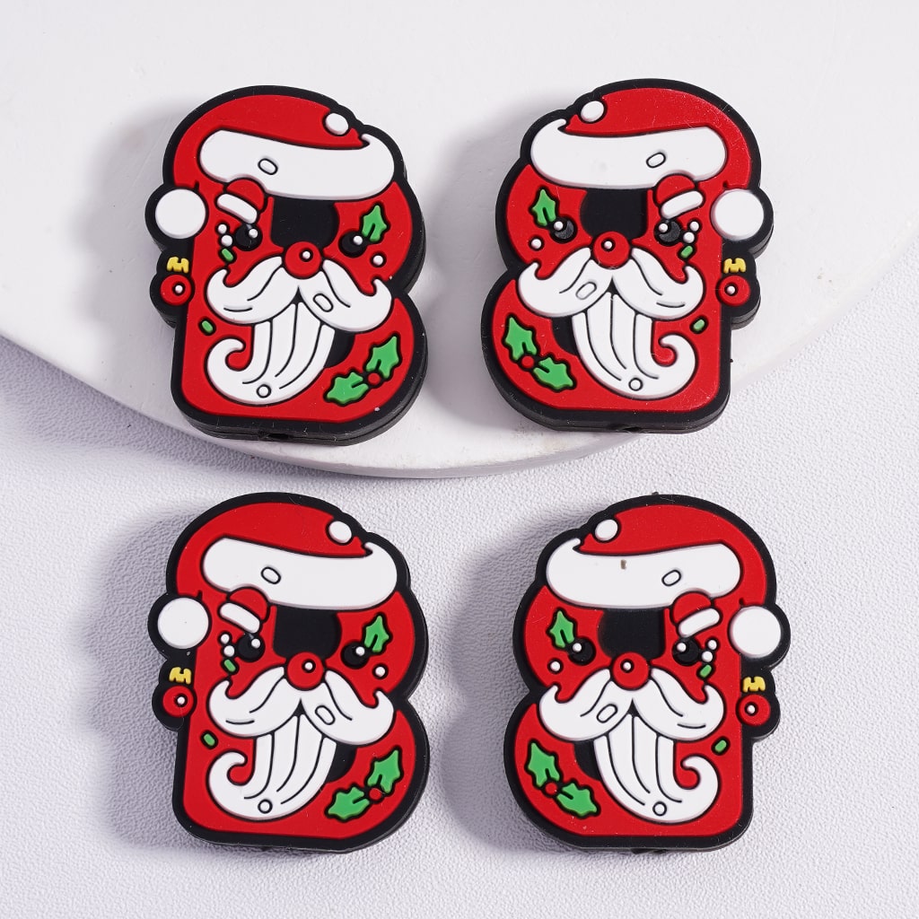Silicone Focal Beads Christmas English Letters ABC with Christmas Hat Father Christmas