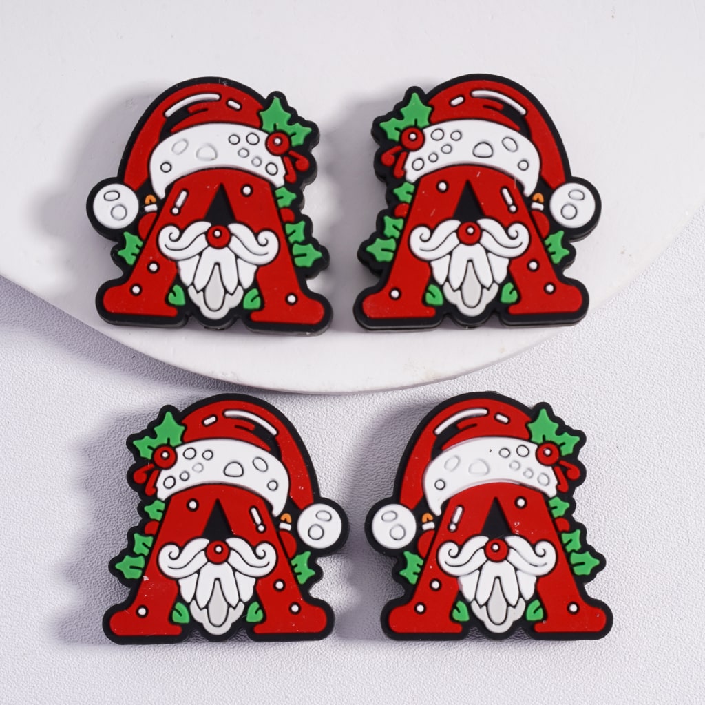 Silicone Focal Beads Christmas English Letters ABC with Christmas Hat Father Christmas