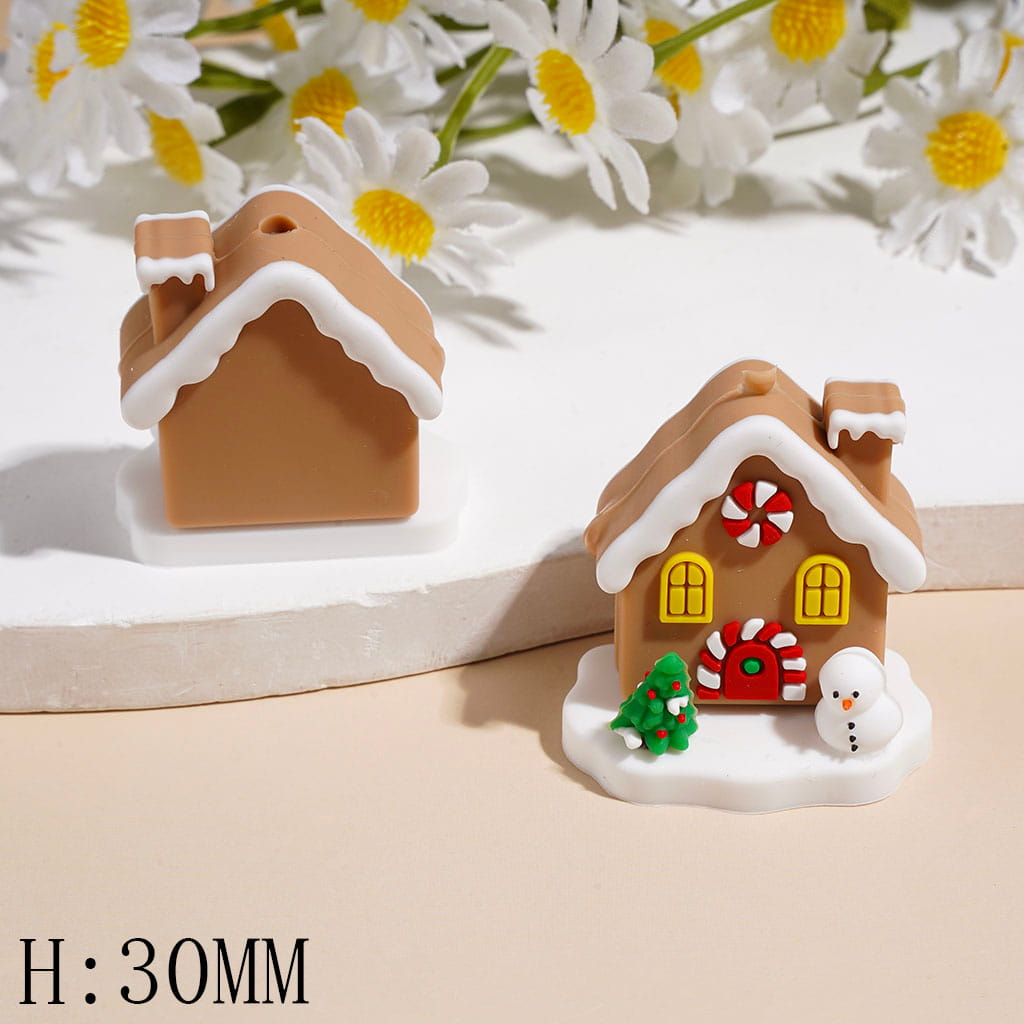 3D Christmas Theme House with Gingerbread Man Tree on White Base, Height 30MM Multi-Color